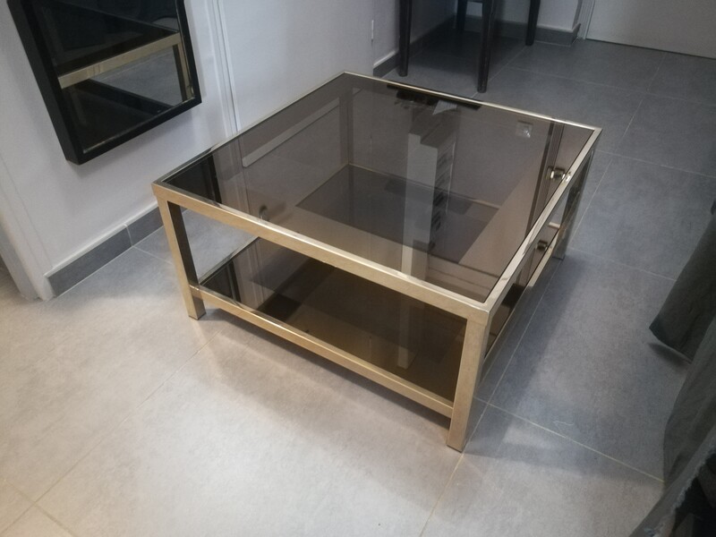 23k gold fine plate metal and eglomised glass coffee table
