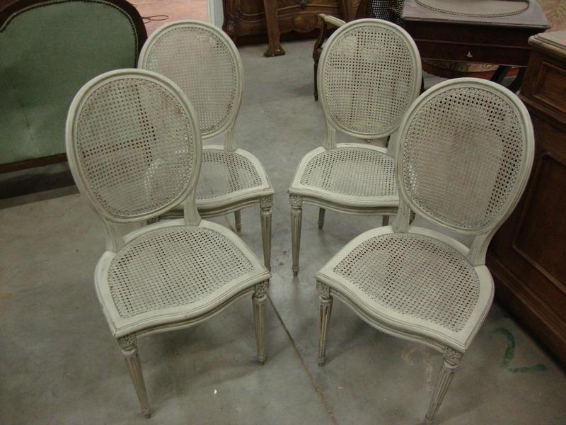 4 beechwood painted Louis XVI style caned chair 