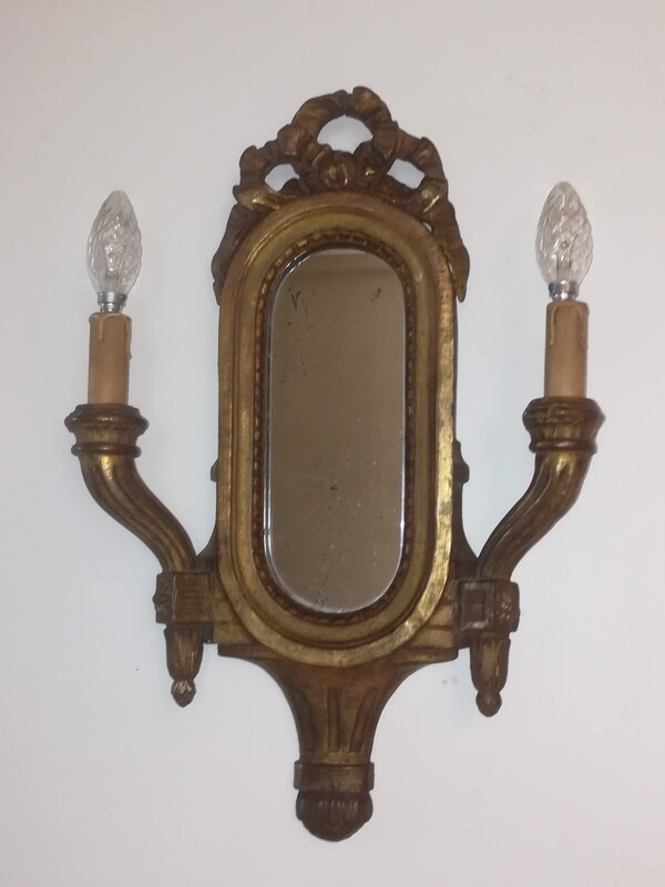 Gilt wood Louis XVI style 2 wall lights mirror