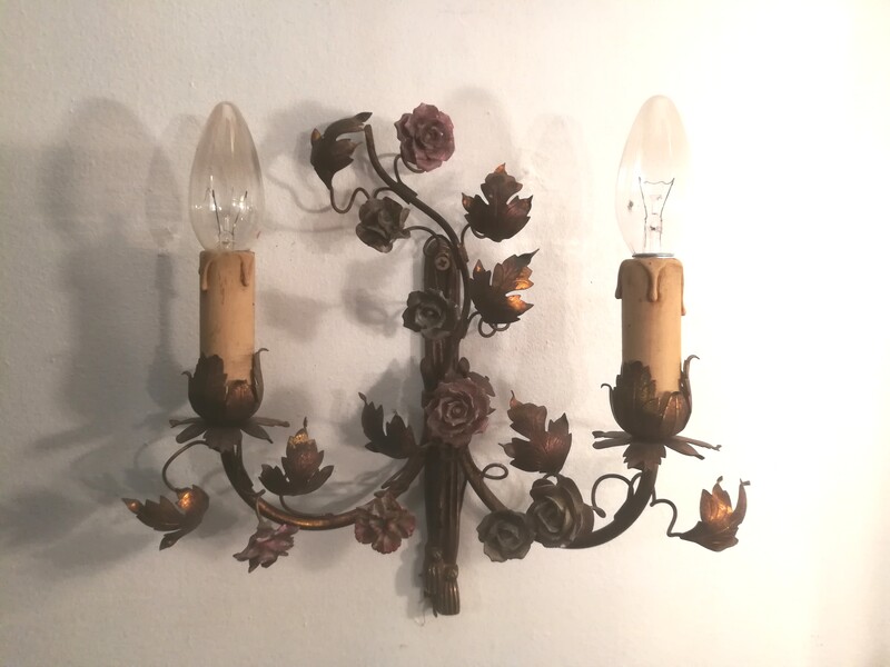 Bronze and brass Louis XVI style porcelain flowers wall lights