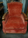 Art Deco cherrywood and velvet armchair