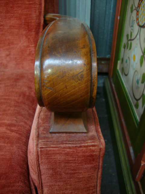 Art Deco cherrywood and velvet armchair