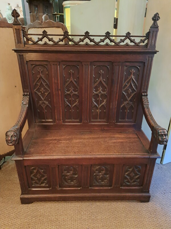 Neo-Gothic style oak trunk bench