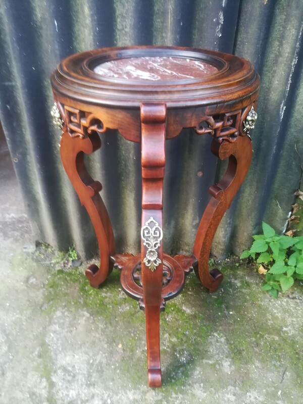 beechwood, bronze and marble top tripod turntable