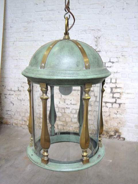 Big brass and green patination lantern