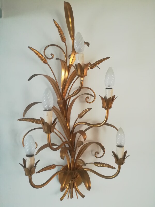 Big gilded metal ears of wheat wall light