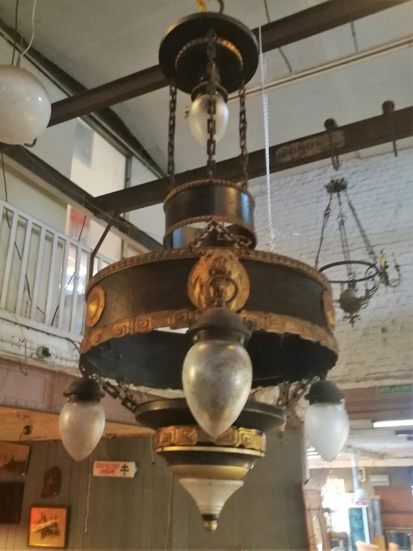 Black and gold lacquered metal 4 lights big chandelier