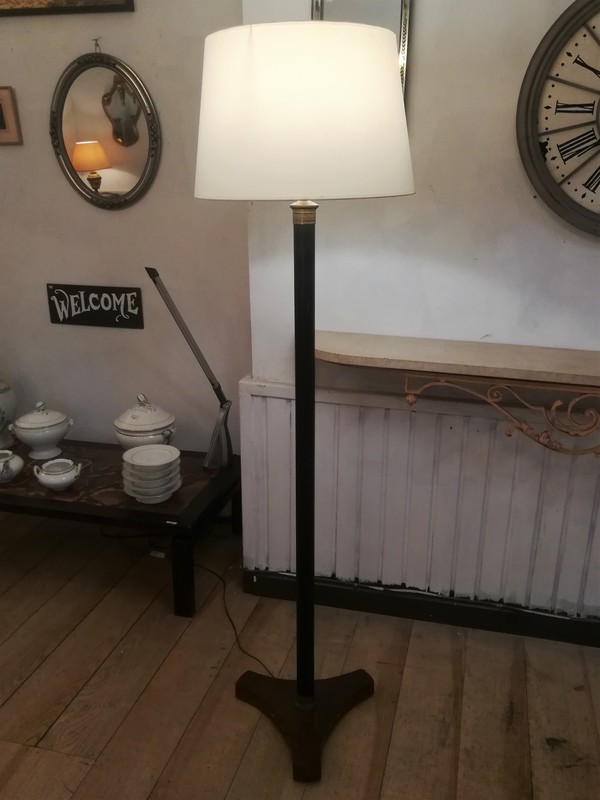 Black metal and mahogany base Empire style floor lamp