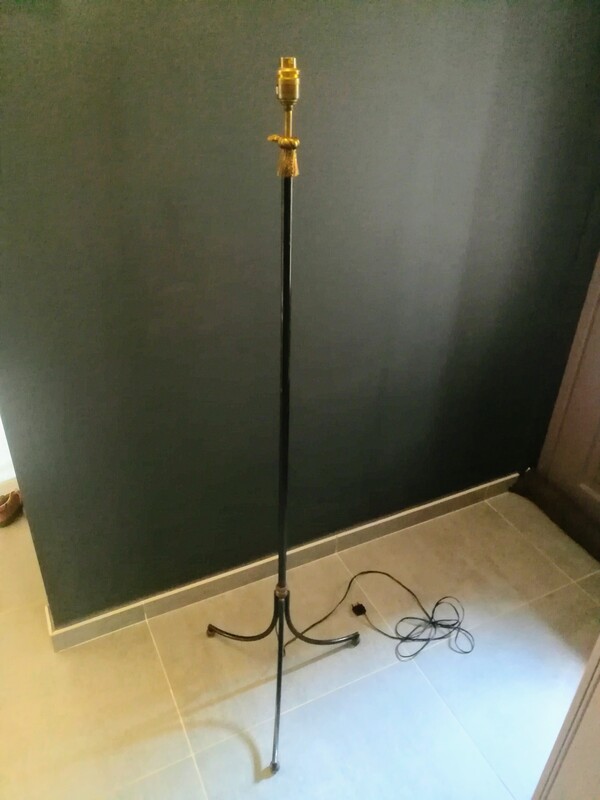 Black metal, brass and bronze tripod adjustable floor lamp