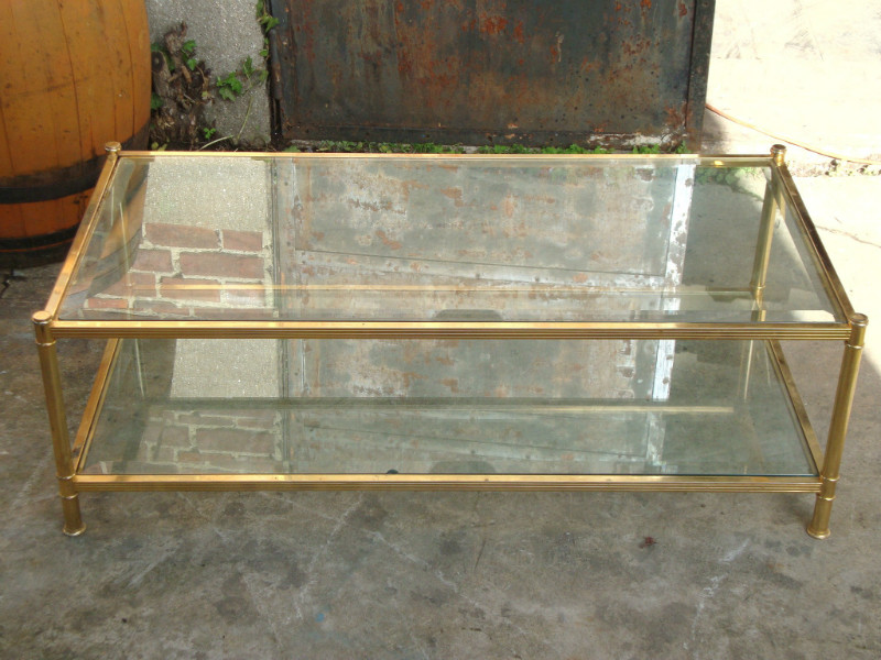 Brass and beveled glass coffee table