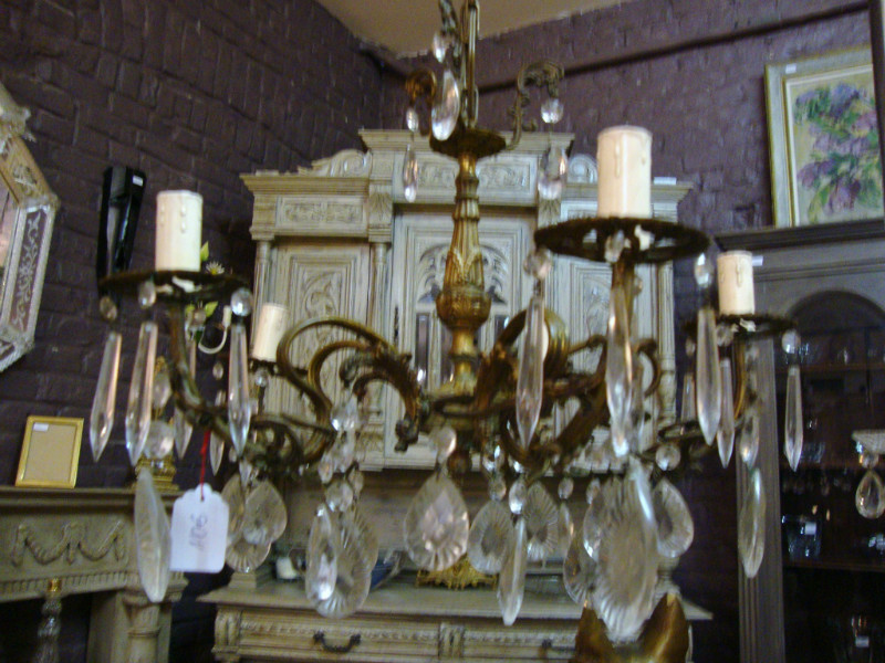 Bronze and glass 5 lights chandelier