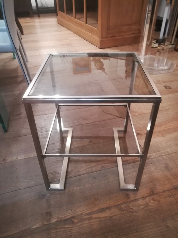 Brushed metal and smocked glass Guy Lefèvre side table