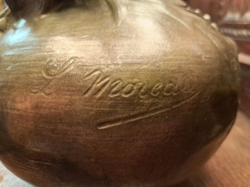 Brushed spelter lamp signed by Louis Moreau