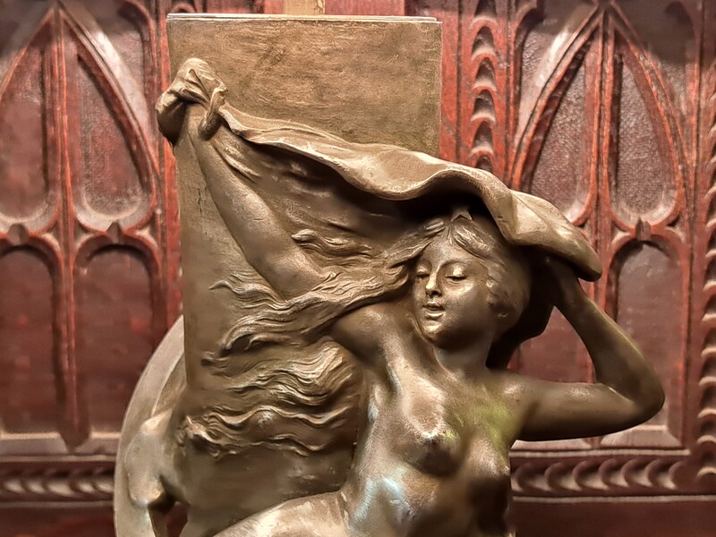 Brushed spelter lamp signed by Louis Moreau