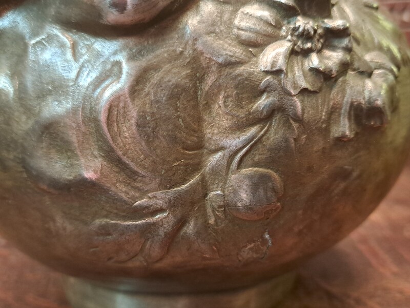 Brushed spelter lamp signed by Louis Moreau