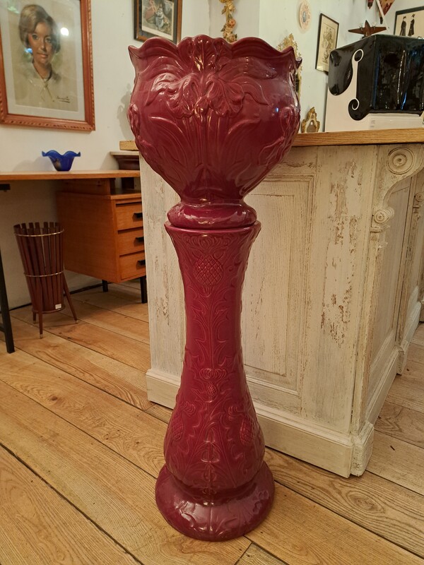  Art Nouveau earthenware flowerpot on column