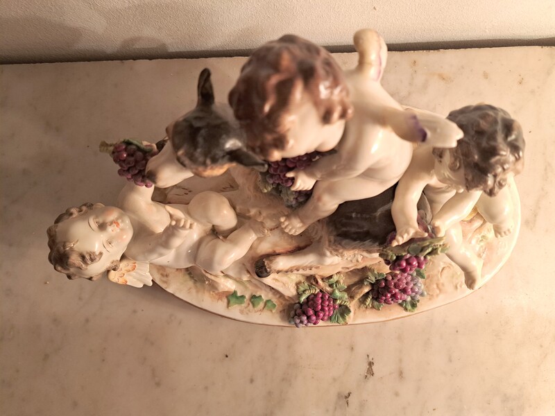 Capodimonte polychrome porcelain group of cherubs and a goat