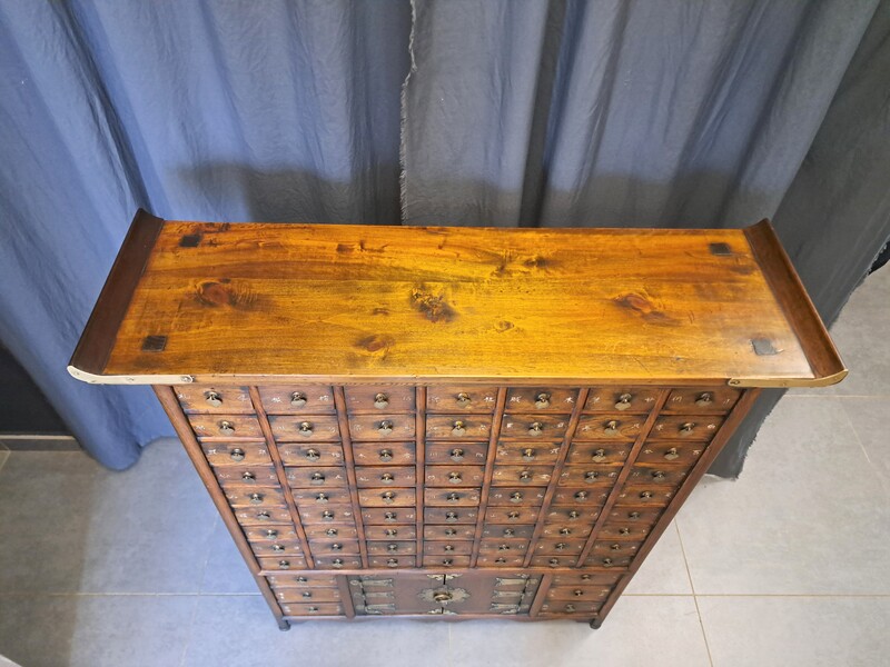 Chinese apothecary cabinet in exotic wood and gilt brass
