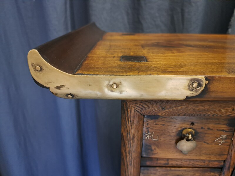 Chinese apothecary cabinet in exotic wood and gilt brass
