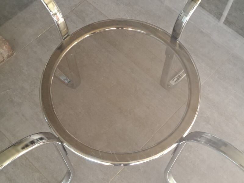 Chromed metal table with 2 smoked glass tops