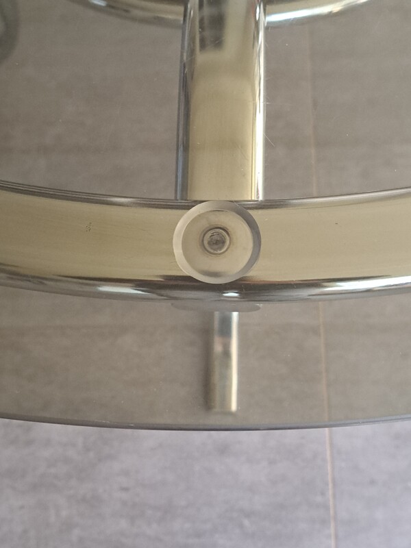 Chromed metal table with 2 smoked glass tops