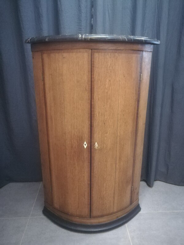Clear oak and marble top corner cabinet