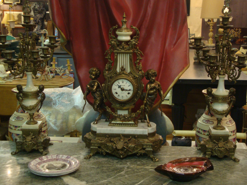 Clock and two marble and control trims 