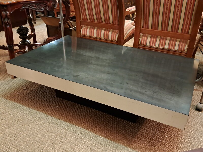 Coffee table in gray eglomised lacquered wood and brushed alu