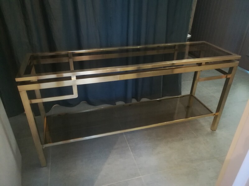 Gilt brass and smocked glass Guy Lefevre console