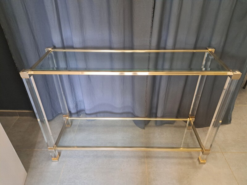 P. Vandel console in Lucite and aluminum/22-karat gold-plated metal