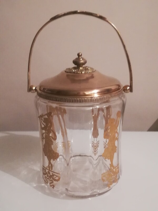 Crystal and gold engraved flora dance Val St Lambert biscuit bucket