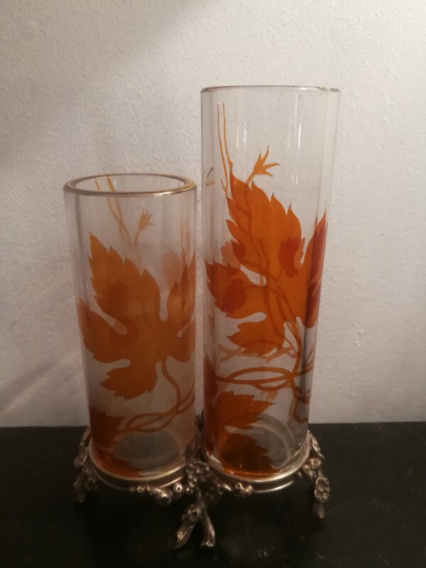 Crystal and silvered bronze mount Baccarat duo vases