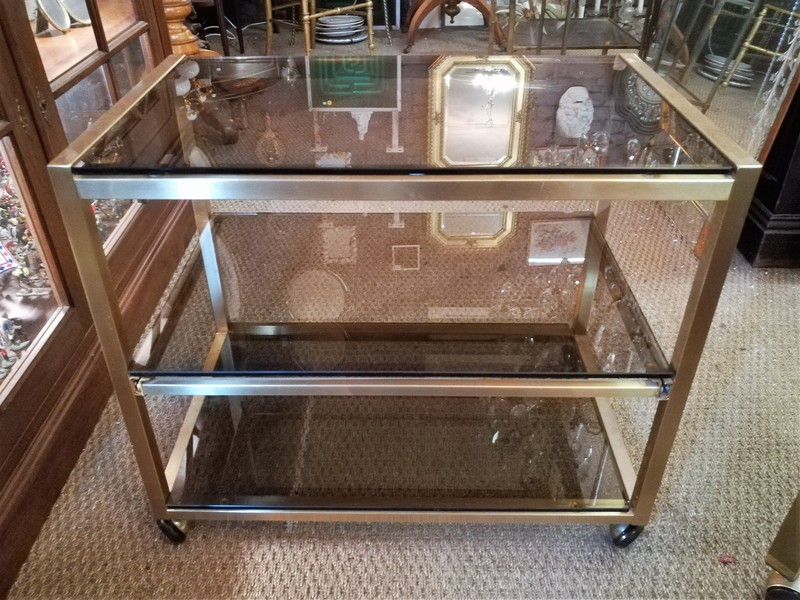 Brass trolley with 3 smoked glass trays