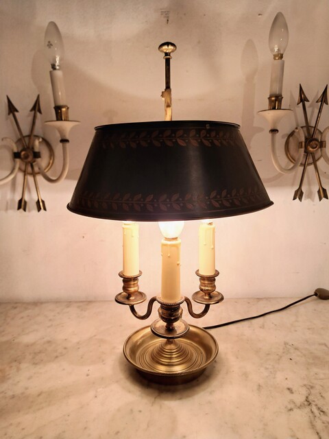 Empire style bouillotte lamp in gilt bronze and lacquered sheet metal