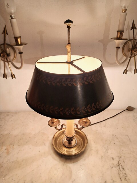 Empire style bouillotte lamp in gilt bronze and lacquered sheet metal