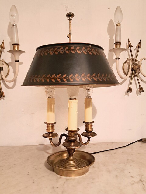 Empire style bouillotte lamp in gilt bronze and lacquered sheet metal
