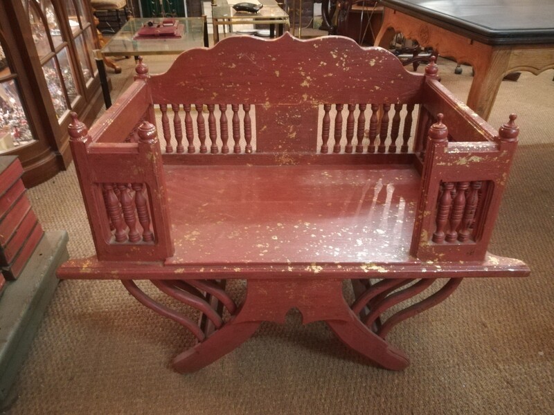 Burgundy and gold patina elephant wooden saddle armchair  