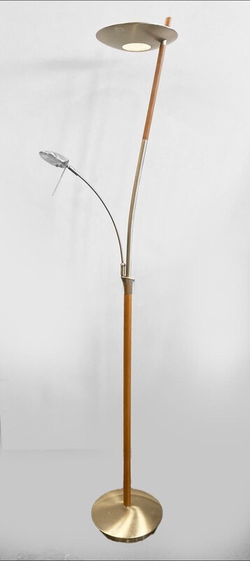 Floor lamp and reading light in beech and brushed metal