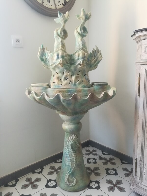 Ceramic lightening dolphins Vallauris fontain