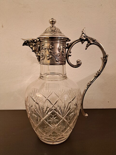  Gallia Christofle ewer in silver-plated metal and cut crystal