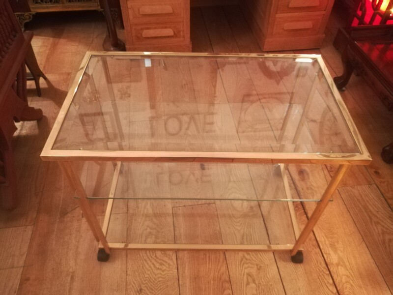 Gilded brass and beveled glass trolley table