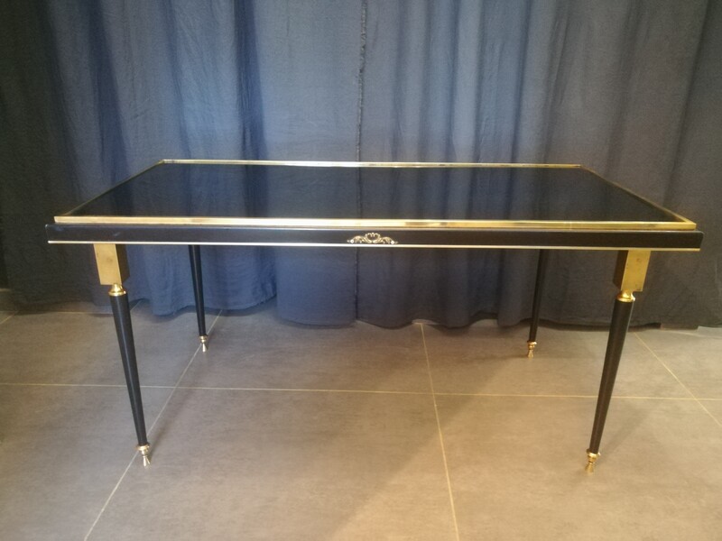 Gilded brass and black with mirror top coffee table