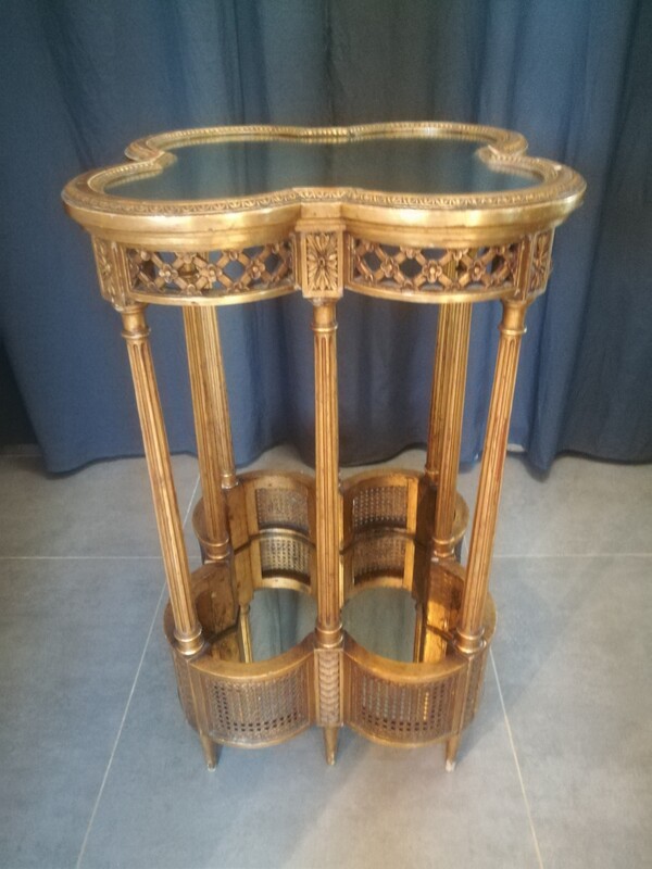 Gilded wood and caned Louis XVI style mirrors stand table