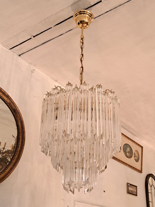 Gilt brass and crystal pendants Murano cascade chandelier