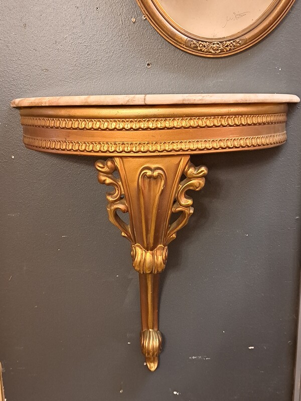 Gilt resin and marble top Louis XV style small wall console