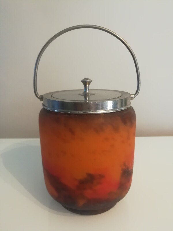 Glass paste art deco Muller Freres signed biscuit bucket