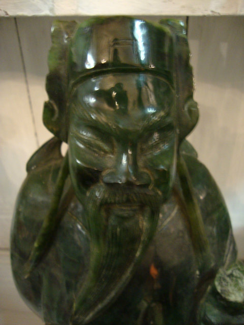 Green stone sculpted chinese wiseman statue