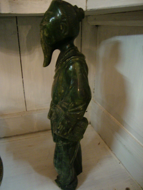 Green stone sculpted chinese wiseman statue