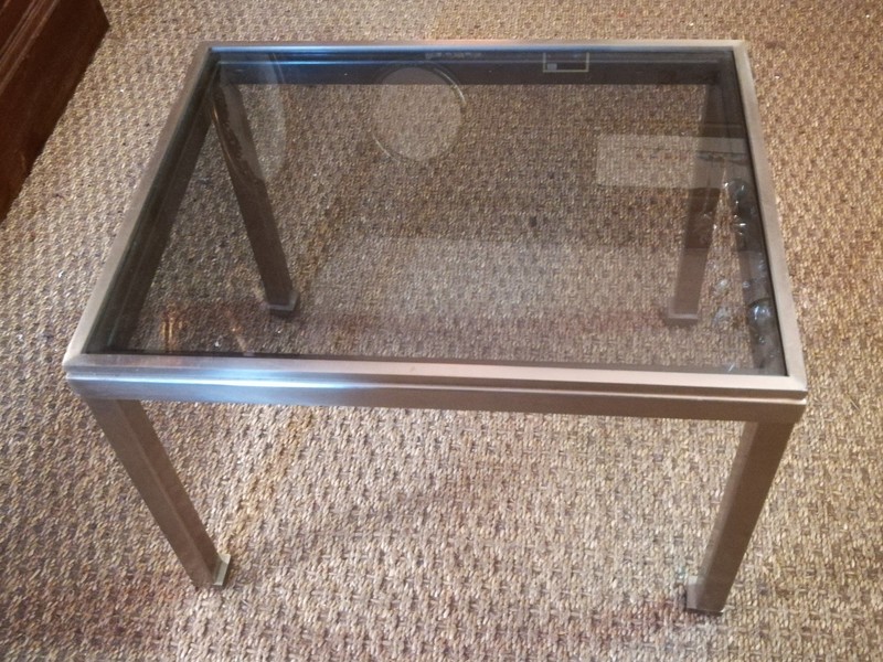 Guy Lefèvre end table in brushed steel and smoked glass