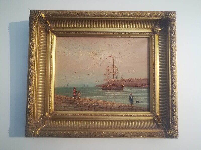 Navy oil on canvas signed in gilt wood frame